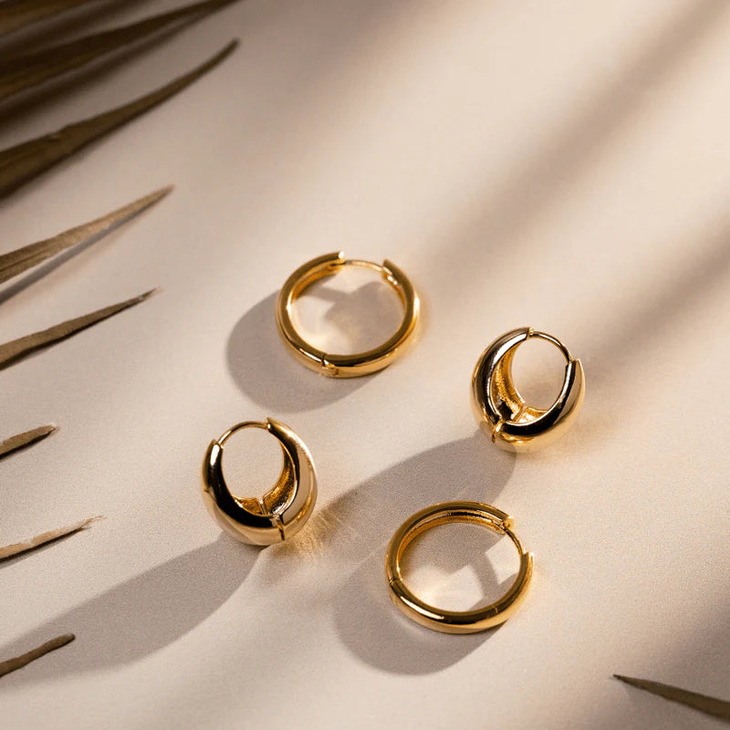 Orelia Gold Polished Domed Taper Hoop Earrings