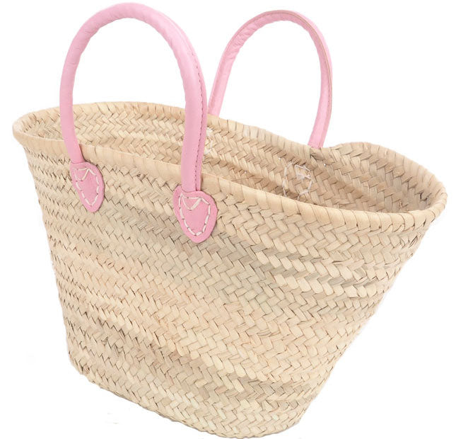 Leather Handle Basket in Pink