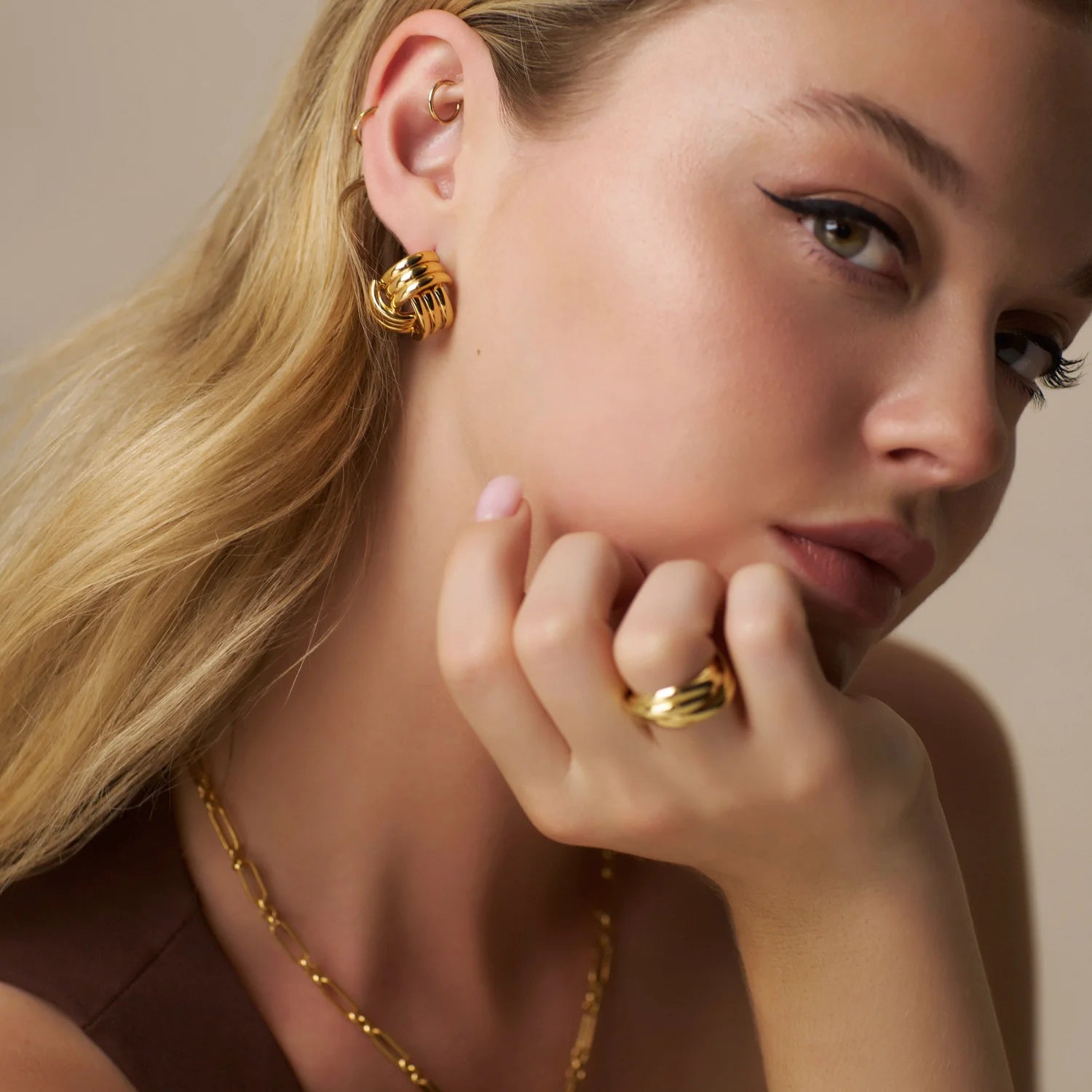 Orelia Interlocking Gold Statement Stud Earrings