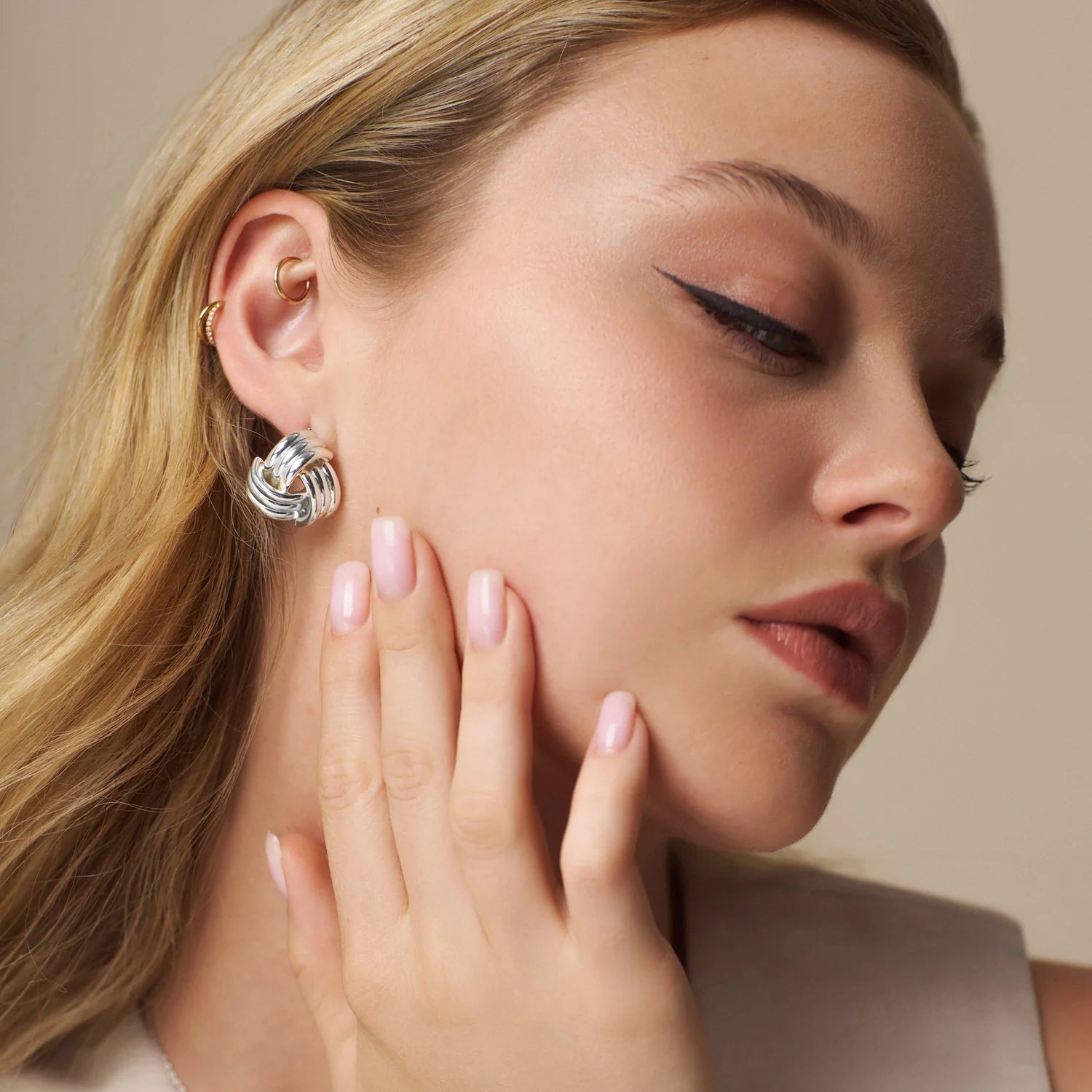 Orelia Interlocking Silver Statement Stud Earrings