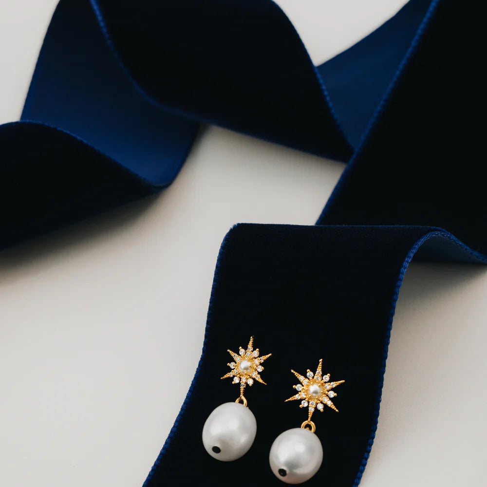 Orelia Pave Starbust & Pearl Drop Earrings