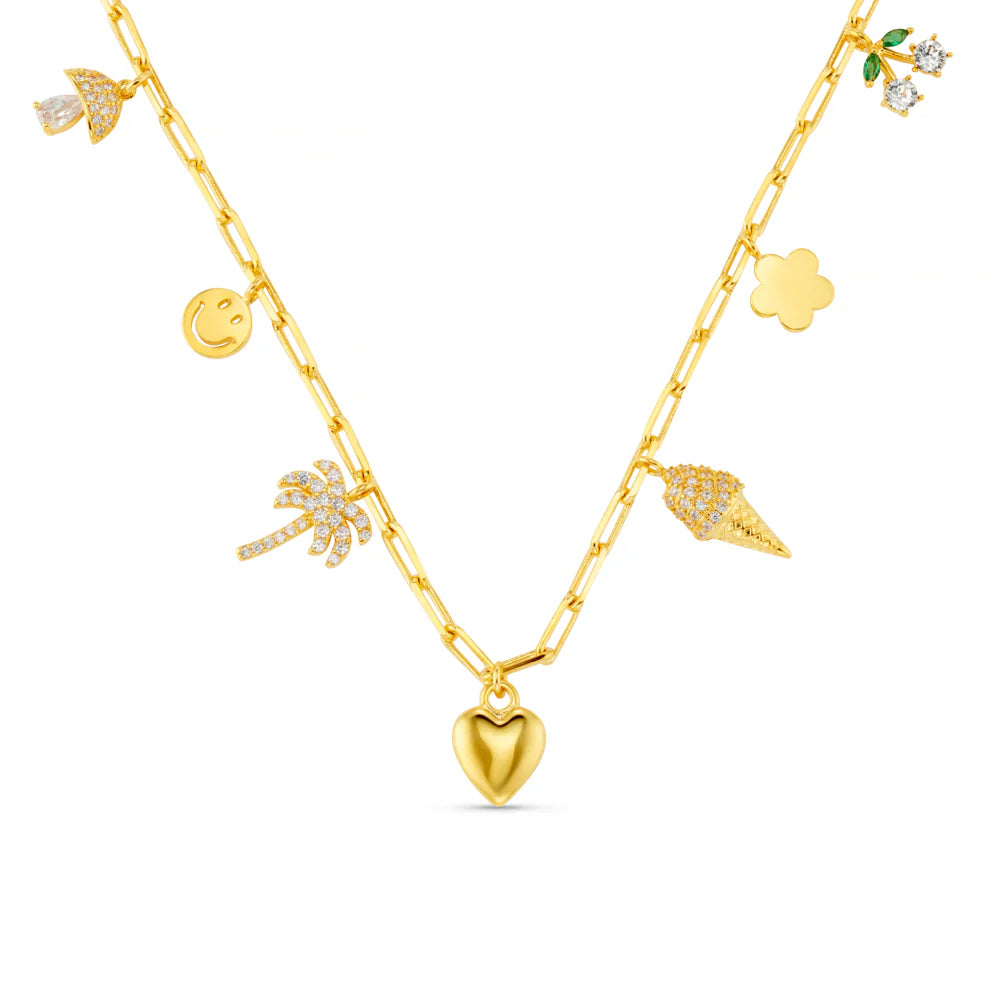 Orelia Mixed Eclectic Pave Charm Necklace