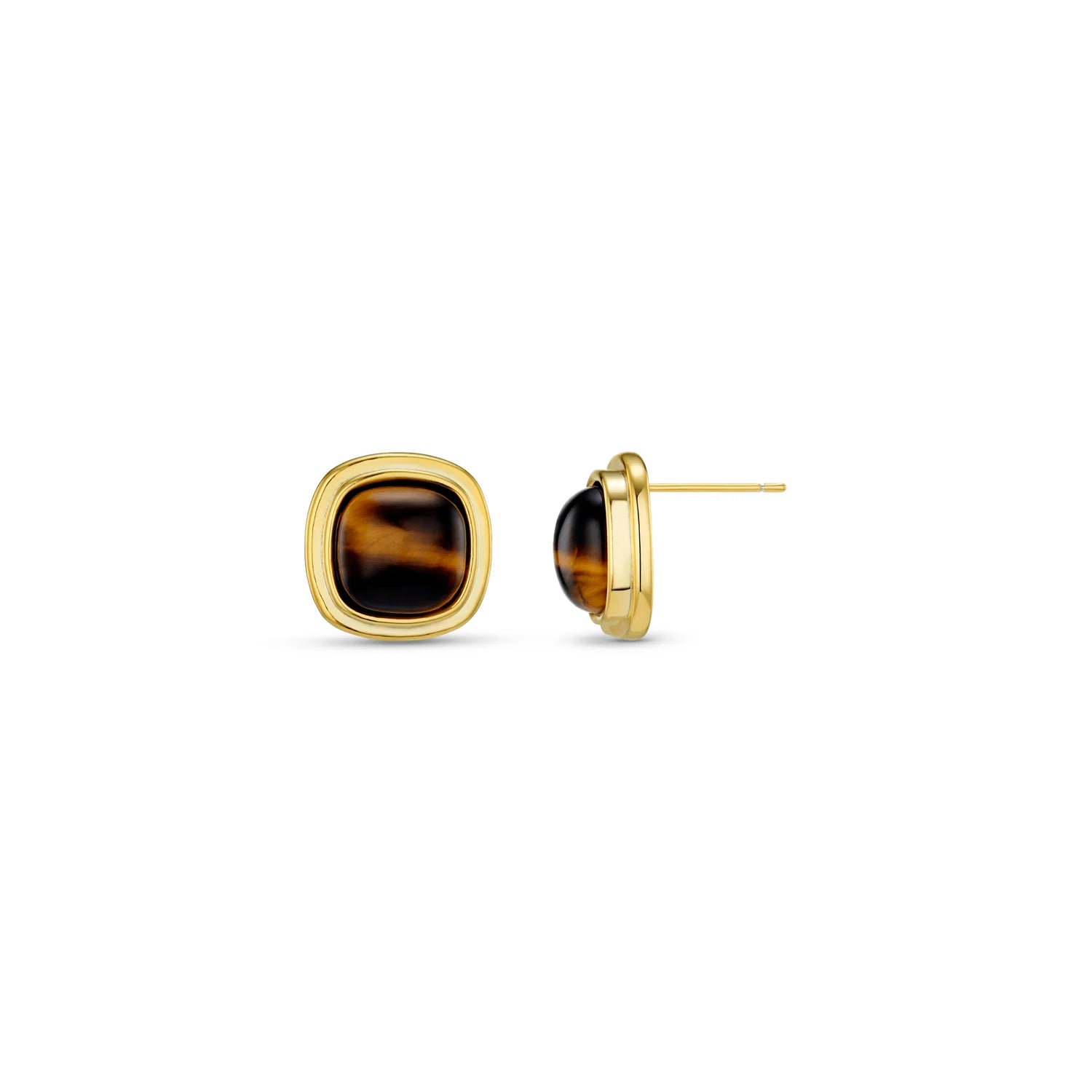 Orelia Semi-Precious Tiger's Eye Square Stud Earrings