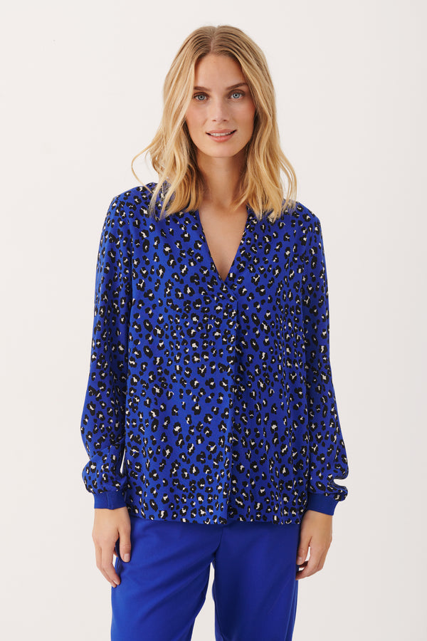 Part Two Tonnie Blue Animal Print Blouse