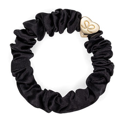 By Eloise Gold Heart Silk Scrunchie Black