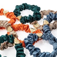 By Eloise Gold Heart Silk Scrunchie Faded Denim