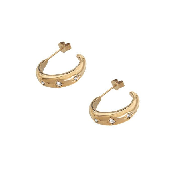 White Leaf Cubic Zirconia Inset Hoops in Gold