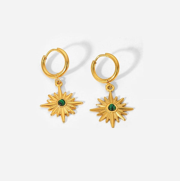 White Leaf Starburst Earrings in Gold