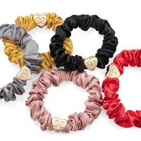 By Eloise Gold Heart Silk Scrunchie Black