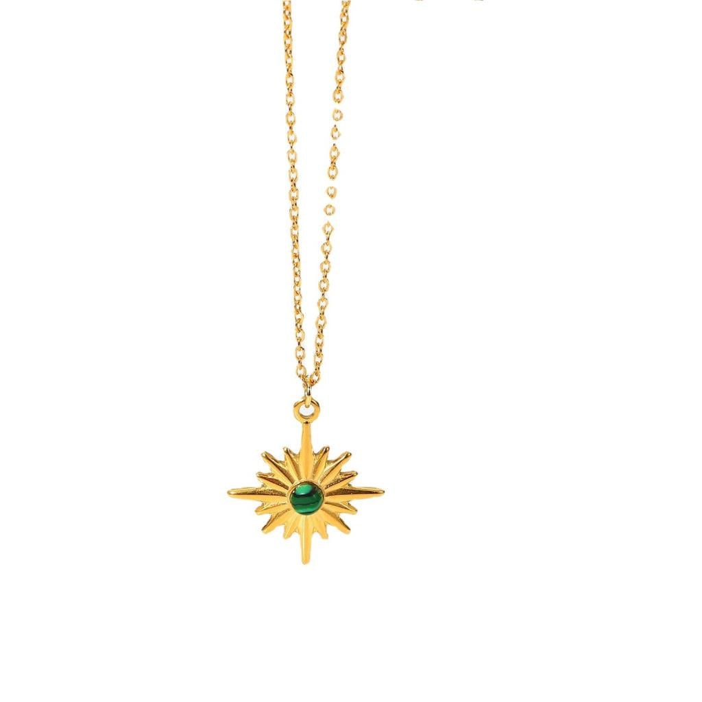 White Leaf Starburst Necklace in Gold