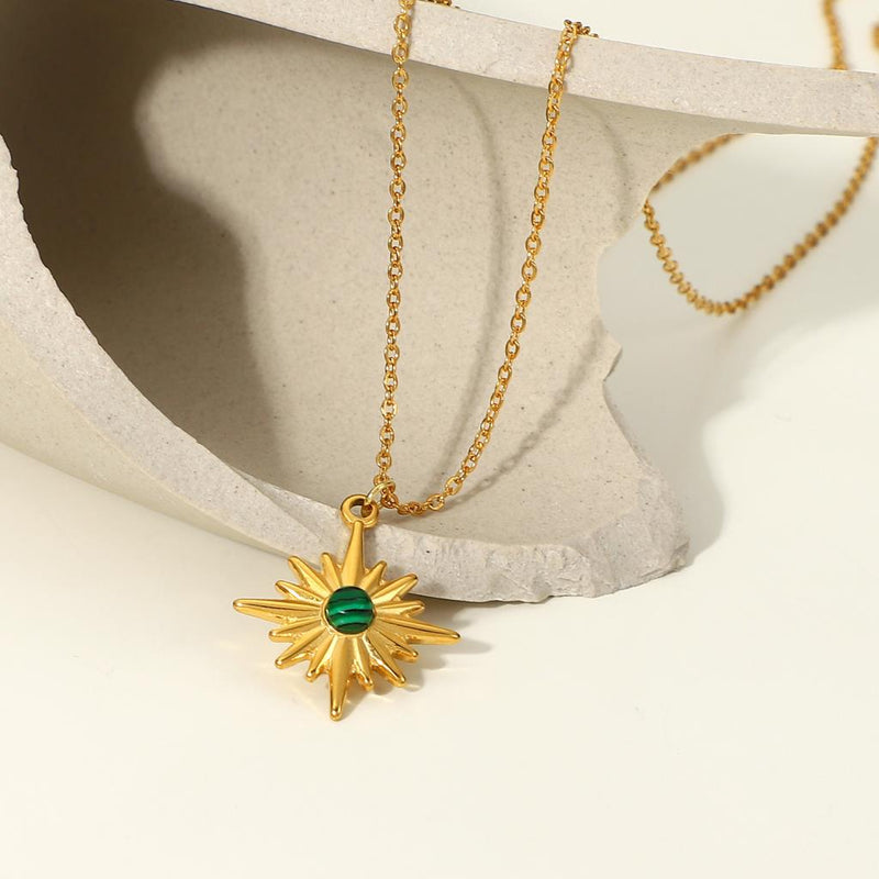 White Leaf Starburst Necklace in Gold