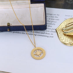 White Leaf Compass Pendant in Gold