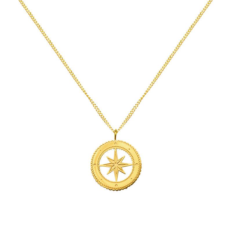 White Leaf Compass Pendant in Gold
