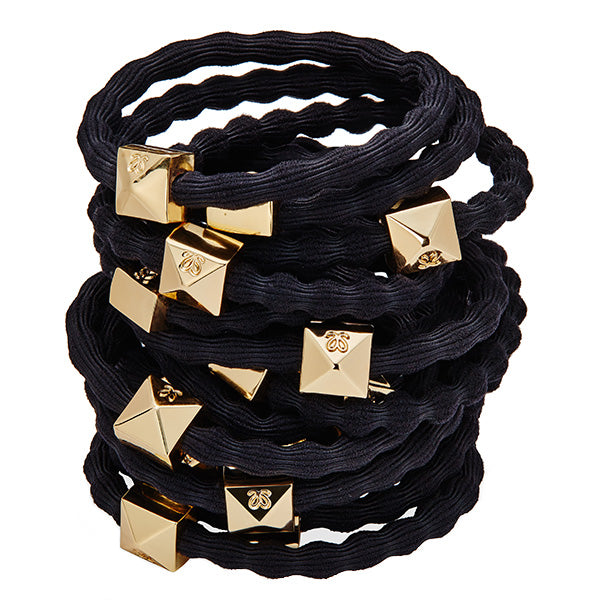 By Eloise Gold Pyramid Stud Black Hair Band