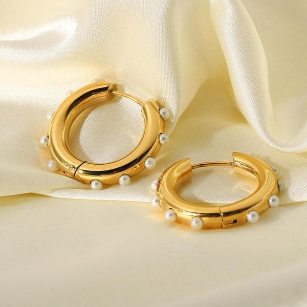 18kt gold plated stainless steel, imitation pearl