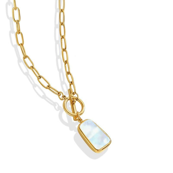 White Leaf Mother of Pearl Pendant in Gold