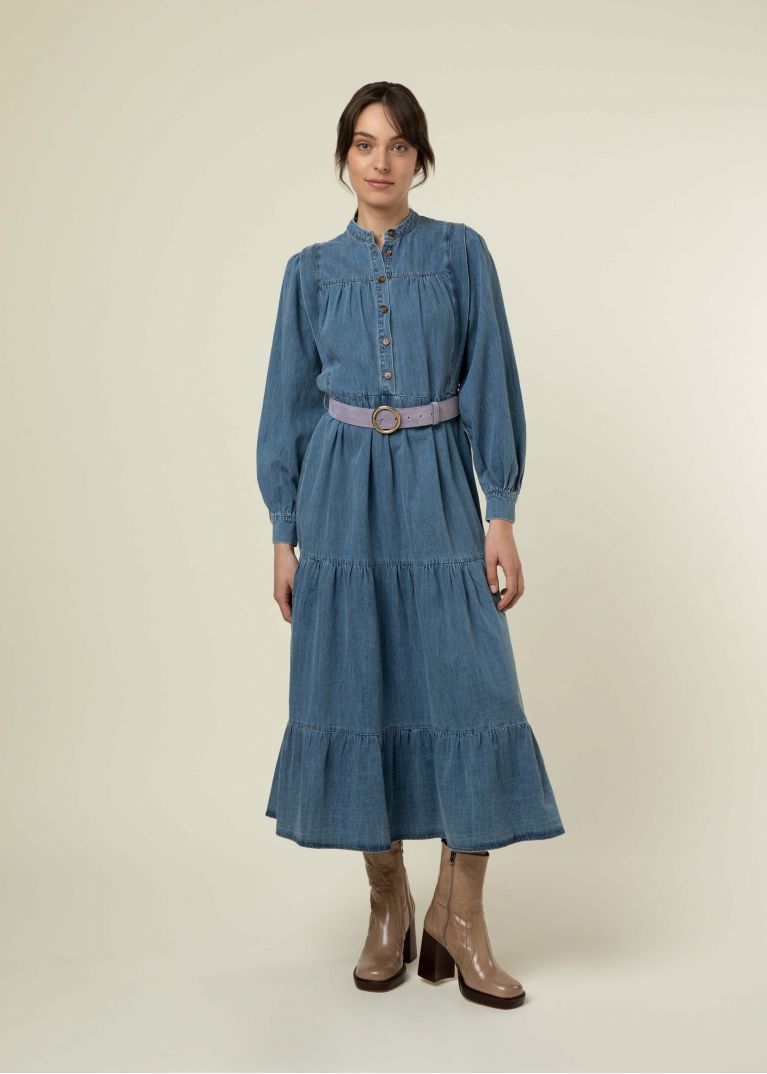 Frnch Lizzy Blue Denim Midi Dress