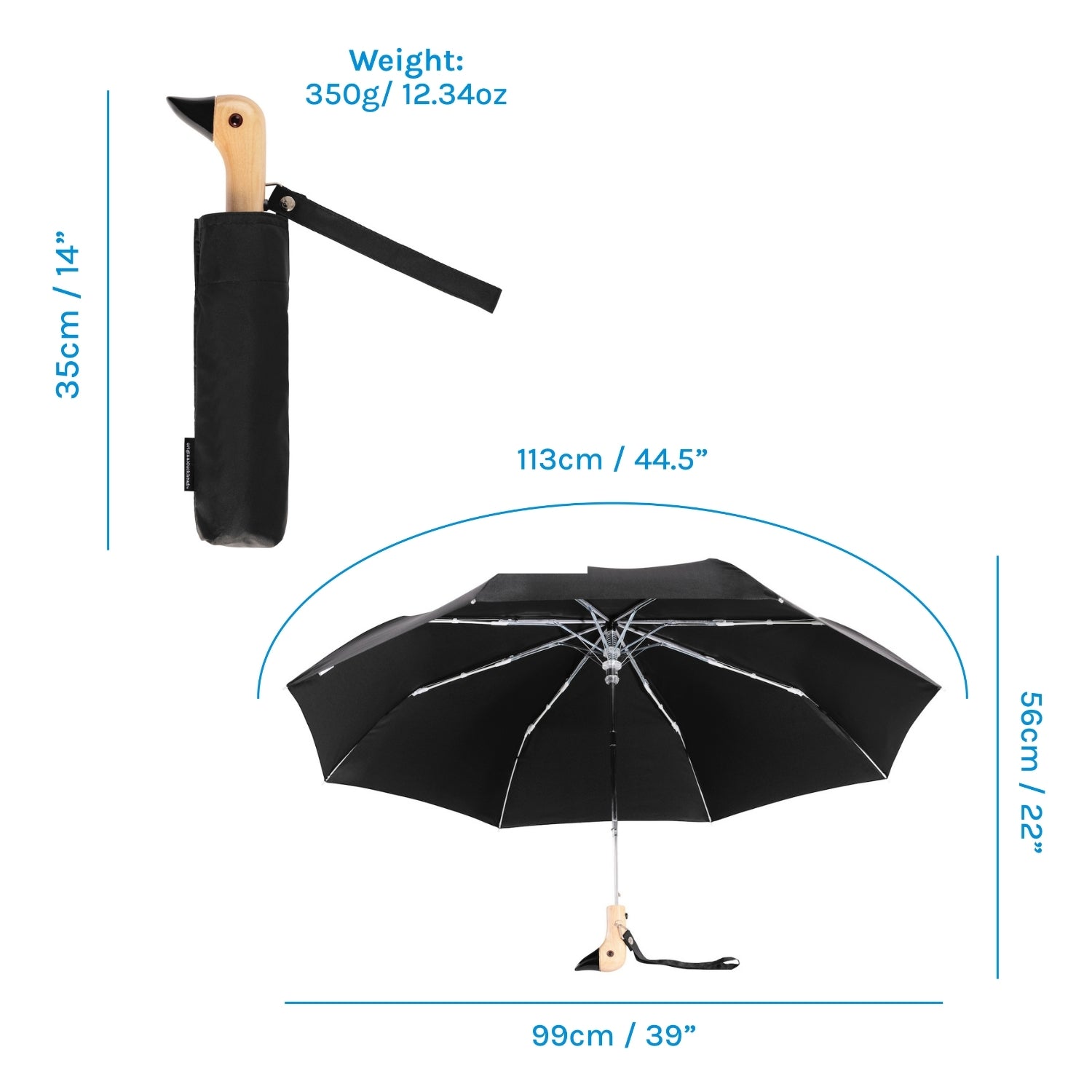 Original Duckhead Black Compact Umbrella